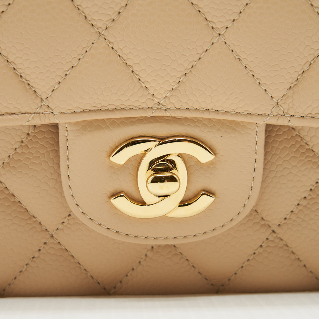 CHANEL CLASSIC DOUBLE FLAP BAG CAVIAR BEIGE GHW