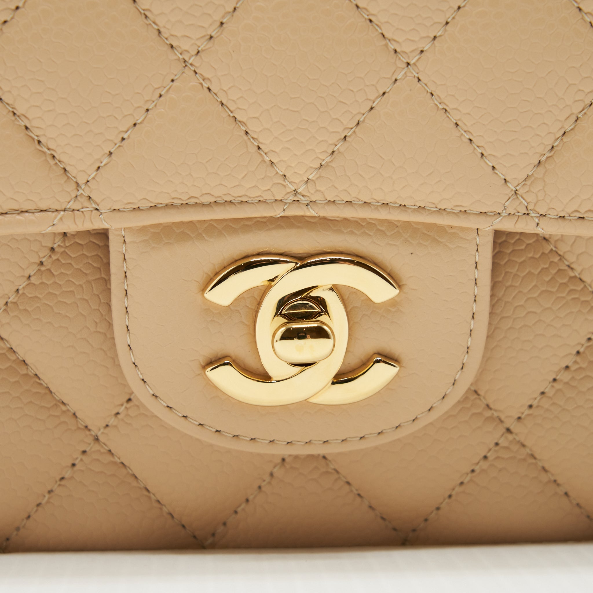 CHANEL CLASSIC DOUBLE FLAP BAG CAVIAR BEIGE GHW