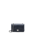 CHANEL MINI RECTANGULAR FLAP BAG CHEVRON LAMBSKIN NAVY SHW
