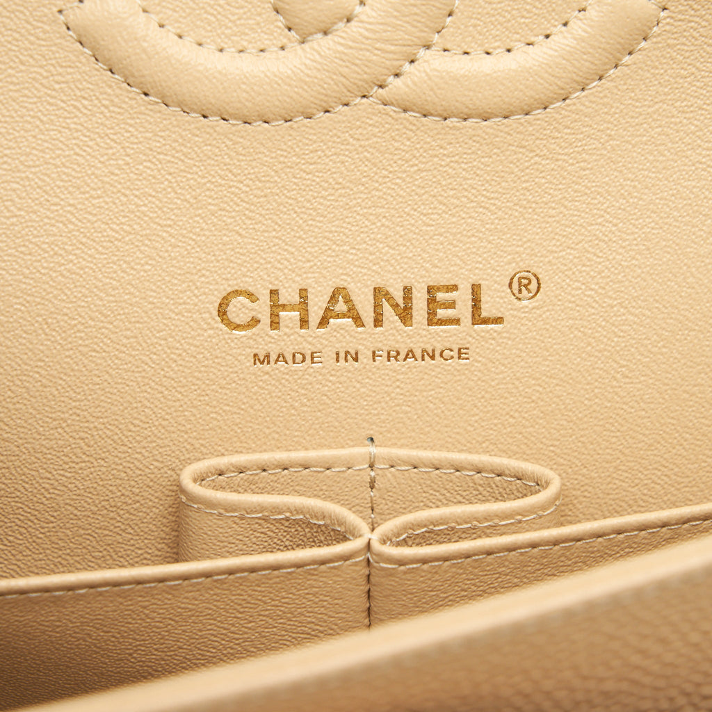 CHANEL CLASSIC DOUBLE FLAP BAG CAVIAR BEIGE GHW