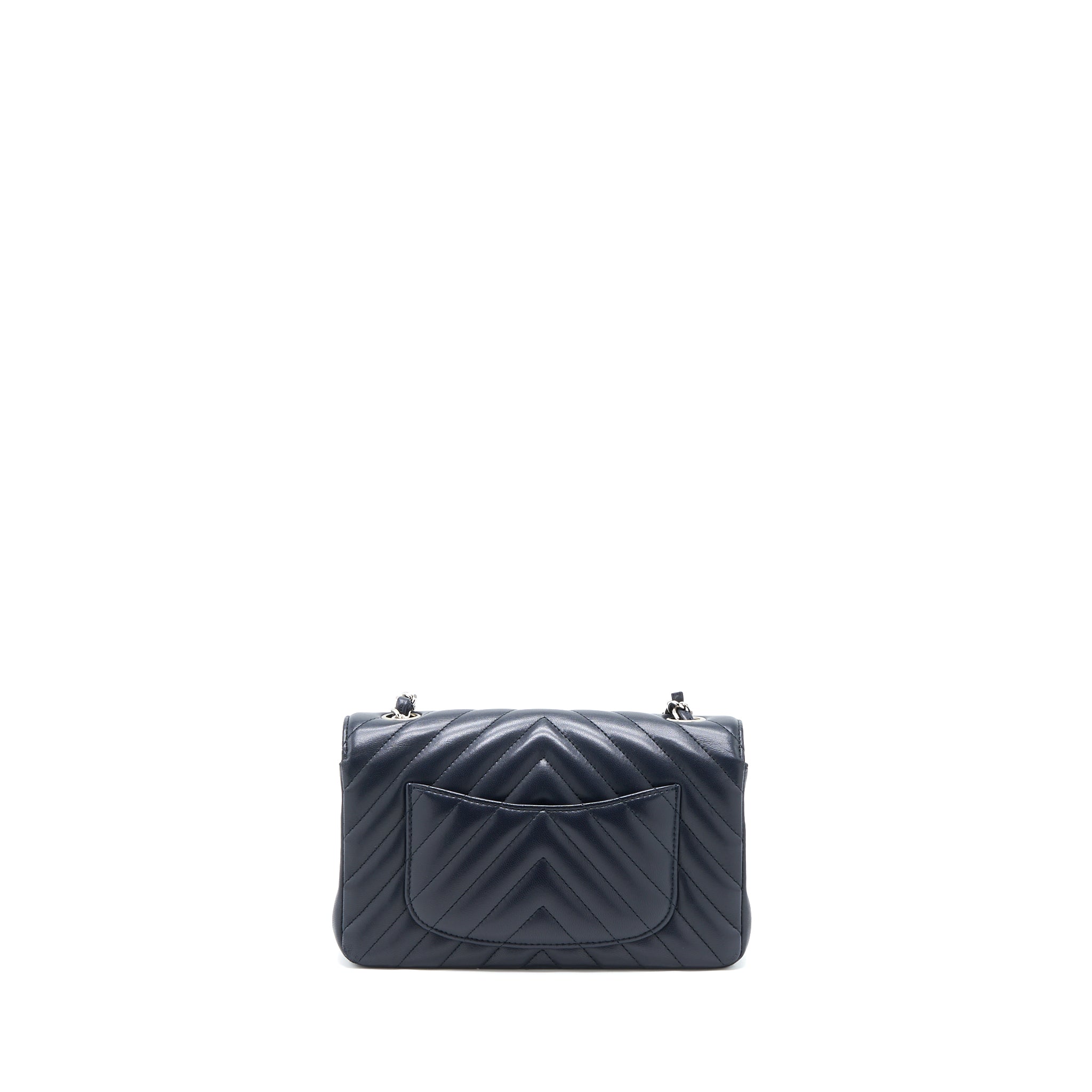 CHANEL MINI RECTANGULAR FLAP BAG CHEVRON LAMBSKIN NAVY SHW
