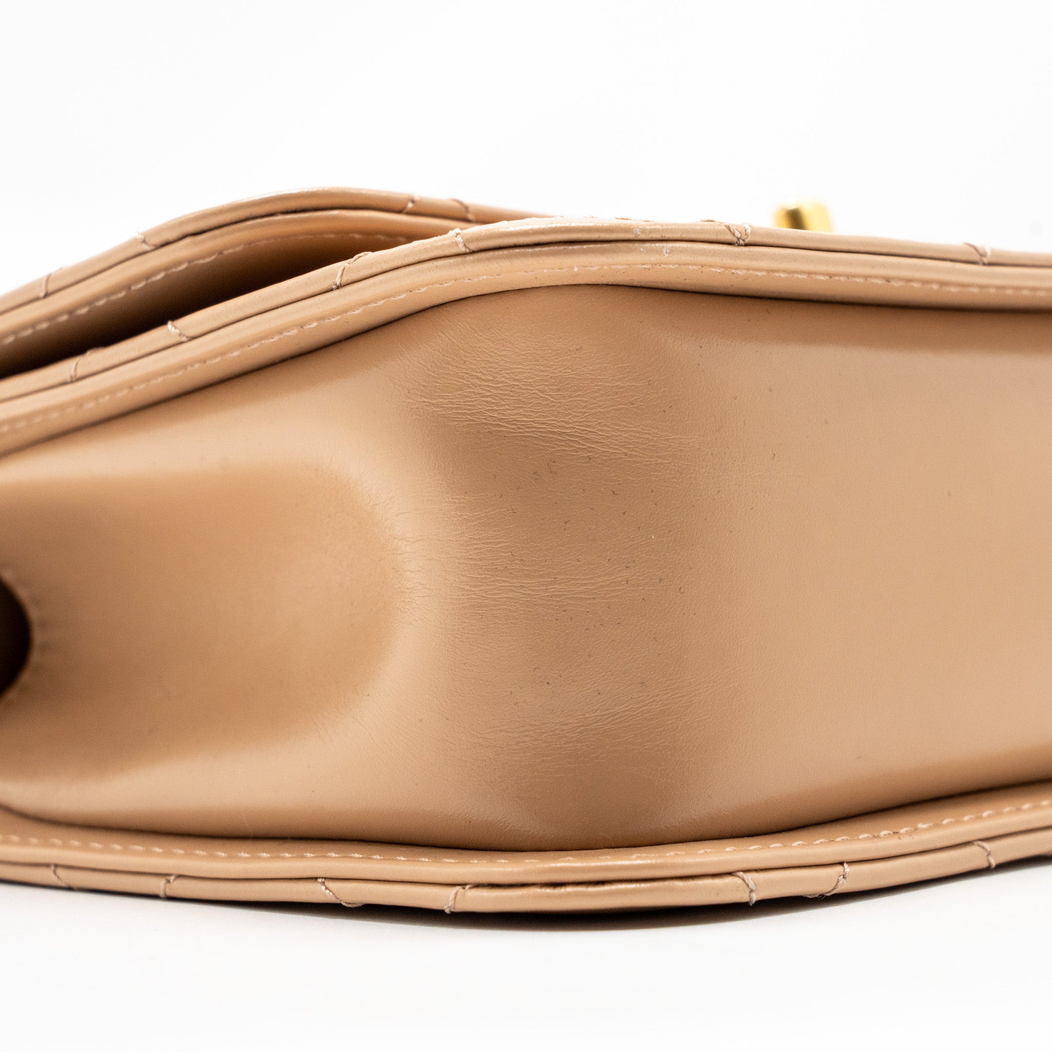 CHANEL GOLD CRUSH FLAP BAG CALFSKIN BEIGE GHW (MICROCHIP)