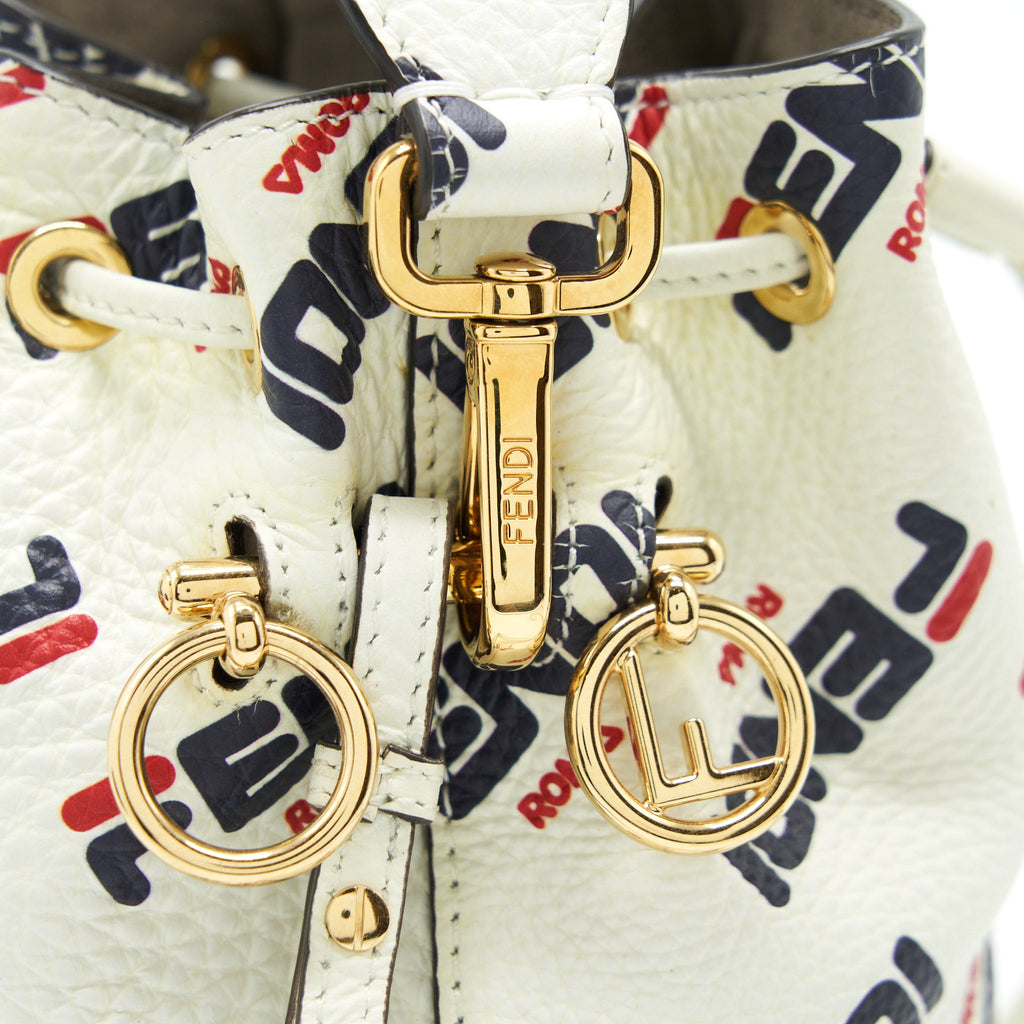 FENDI X FILA MINI LOGO MON TRESOR DRAWSTRING BUCKET BAG WHITE GHW