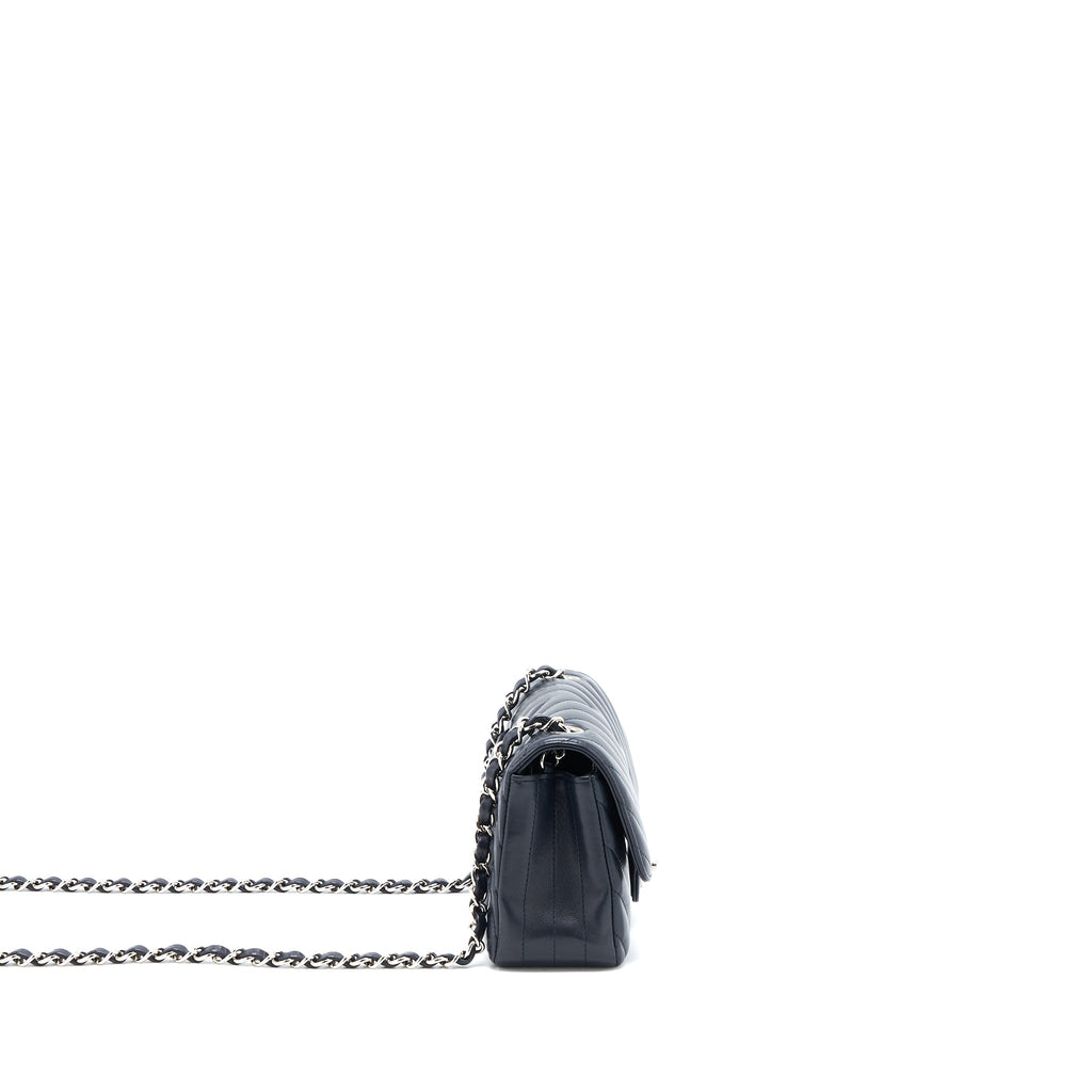 CHANEL MINI RECTANGULAR FLAP BAG CHEVRON LAMBSKIN NAVY SHW