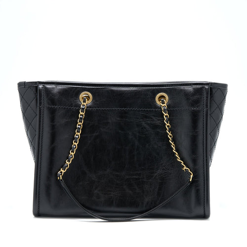 CHANEL DEAUVILLE TOTE BAG CALFSKIN BLACK WITH DETAIL LOGO GHW