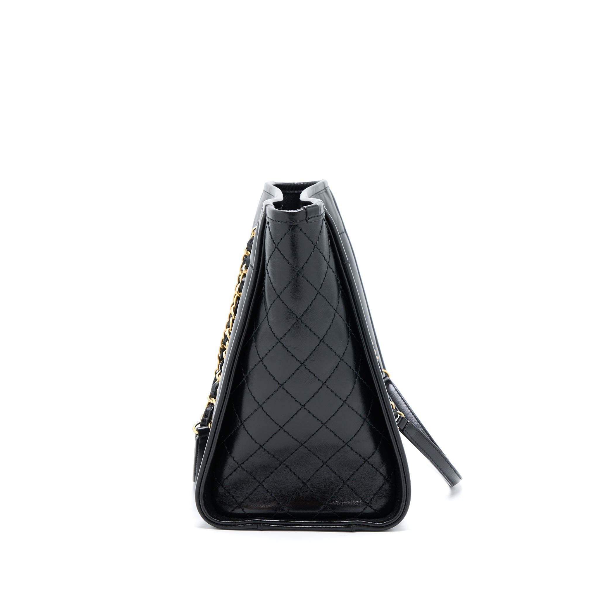 CHANEL DEAUVILLE TOTE BAG CALFSKIN BLACK WITH DETAIL LOGO GHW