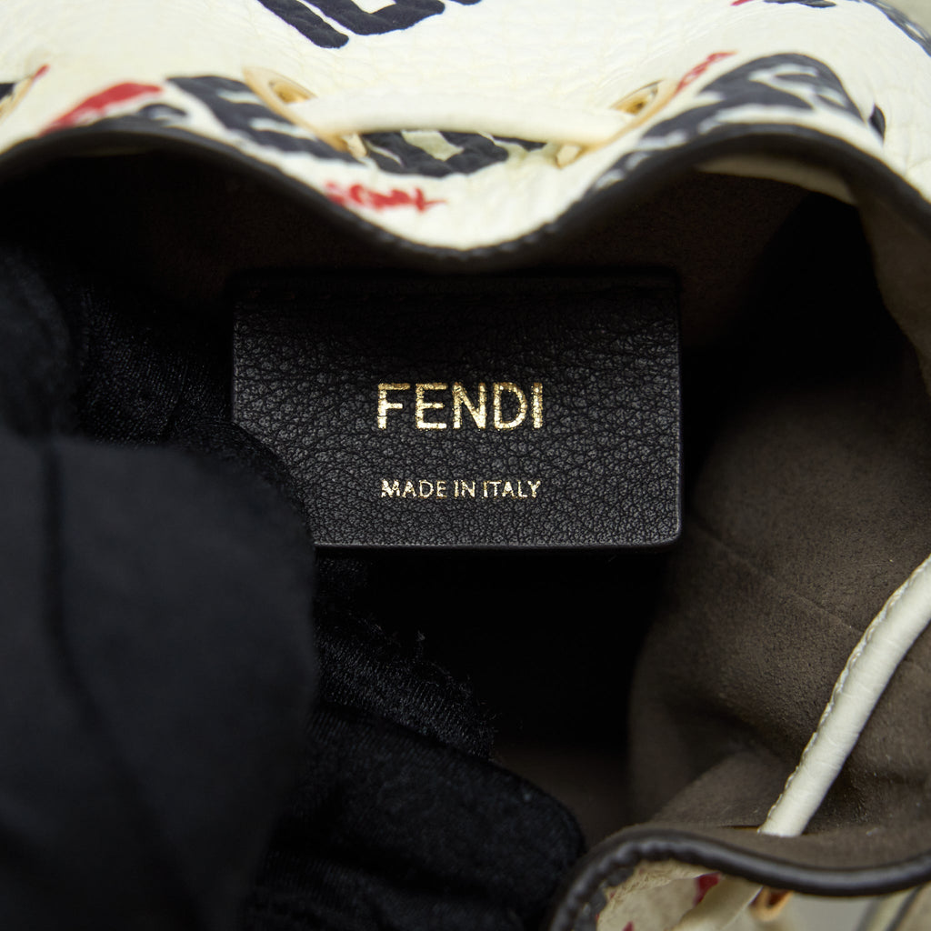 FENDI X FILA MINI LOGO MON TRESOR DRAWSTRING BUCKET BAG WHITE GHW