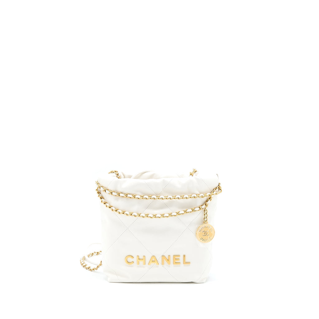 CHANEL 23S MINI 22 BAG SHINY CALFSKIN WHITE GHW (MICROCHIP)