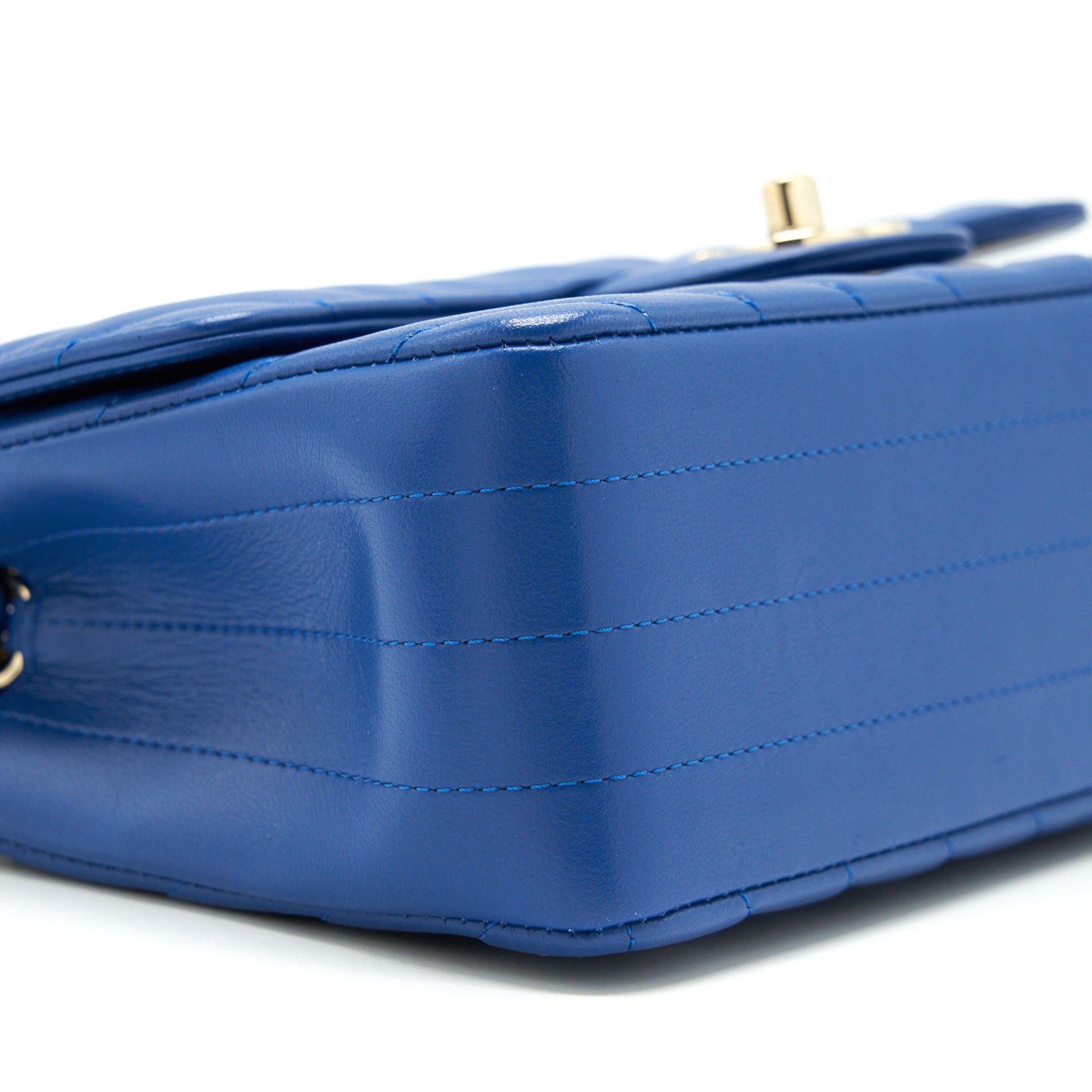 CHANEL MINI RECTANGULAR FLAP BAG CHEVRON LAMBSKIN BLUE LGHW
