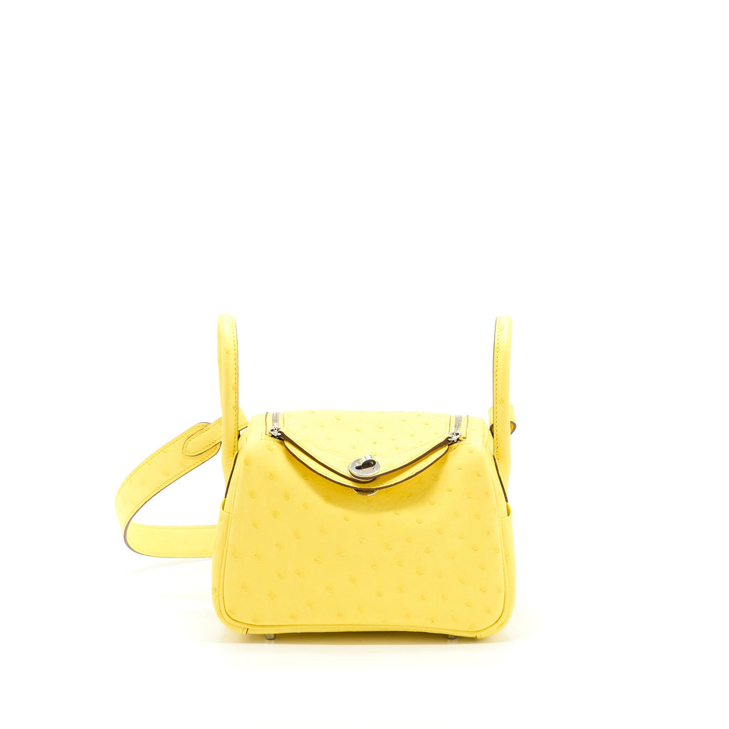 HERMES MINI LINDY OSTRICH JAUNE CITRON SHW