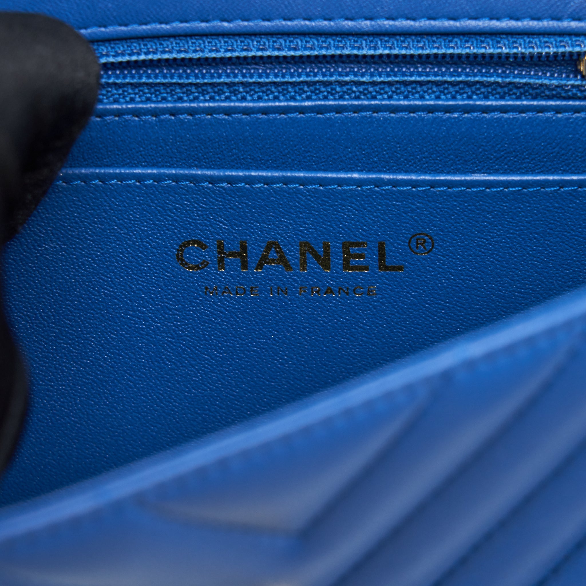 CHANEL MINI RECTANGULAR FLAP BAG CHEVRON LAMBSKIN BLUE LGHW