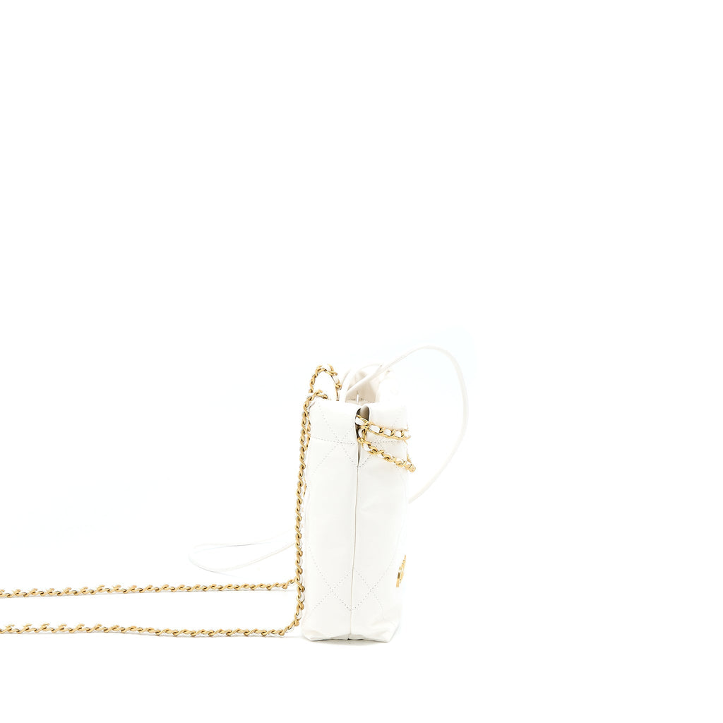 CHANEL 23S MINI 22 BAG SHINY CALFSKIN WHITE GHW (MICROCHIP)