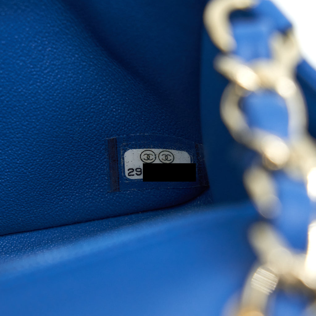 CHANEL MINI RECTANGULAR FLAP BAG CHEVRON LAMBSKIN BLUE LGHW