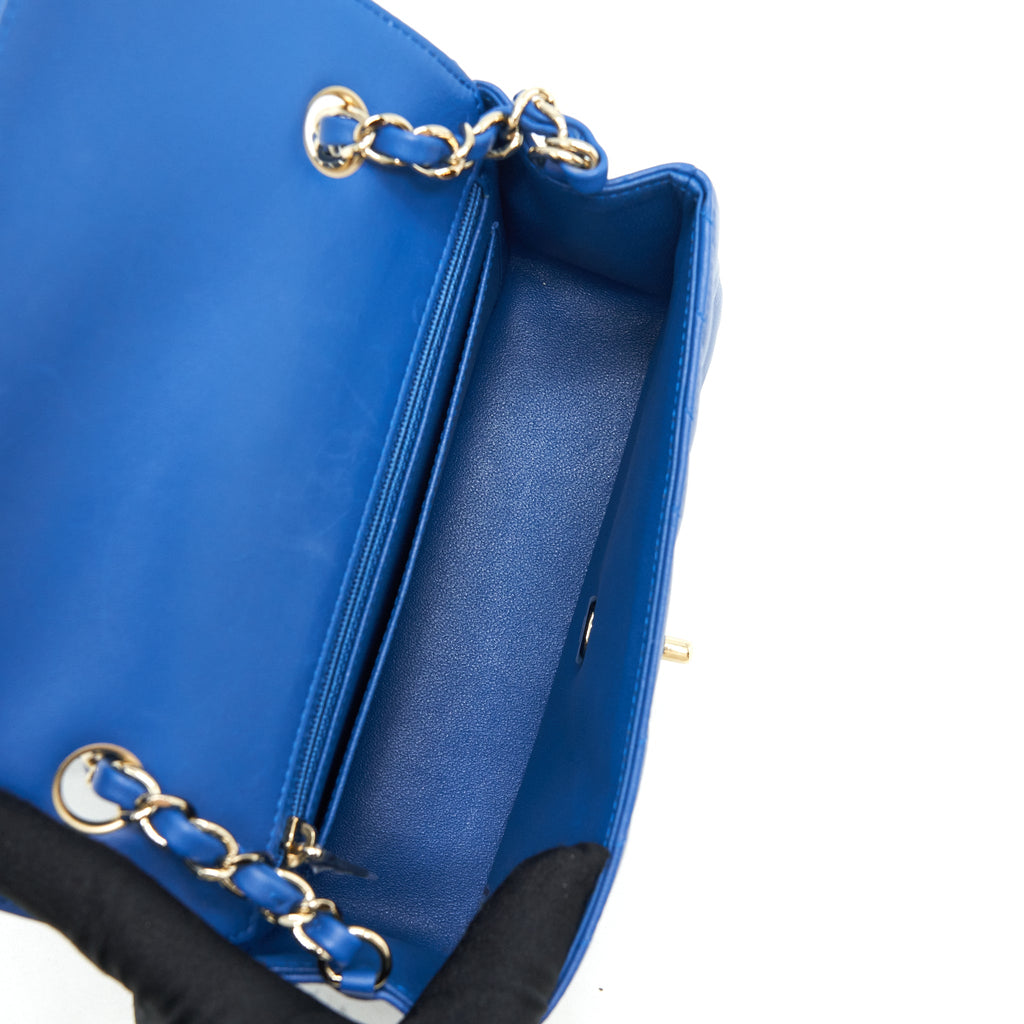CHANEL MINI RECTANGULAR FLAP BAG CHEVRON LAMBSKIN BLUE LGHW