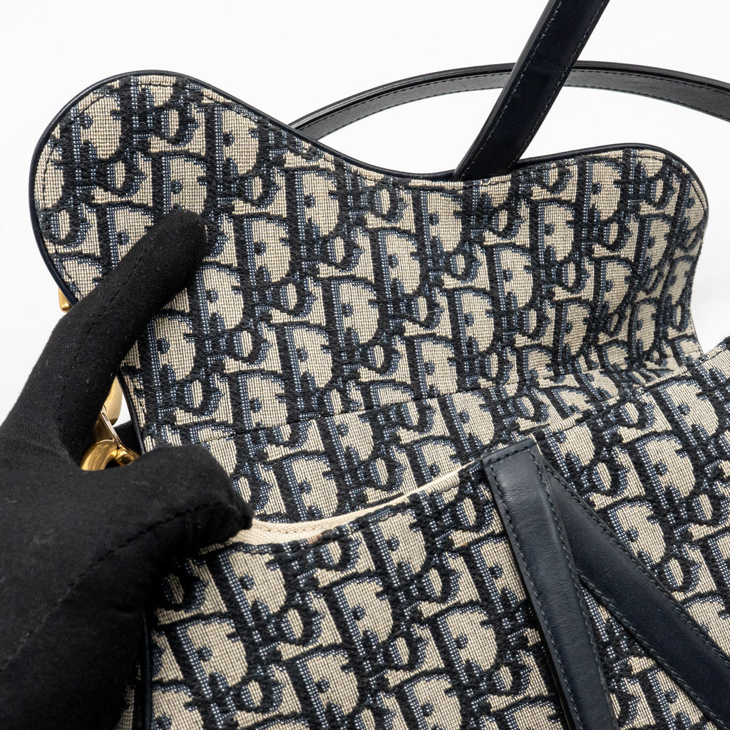 DIOR MEDIUM SADDLE BAG OBLIQUE CANVAS BLUE GHW