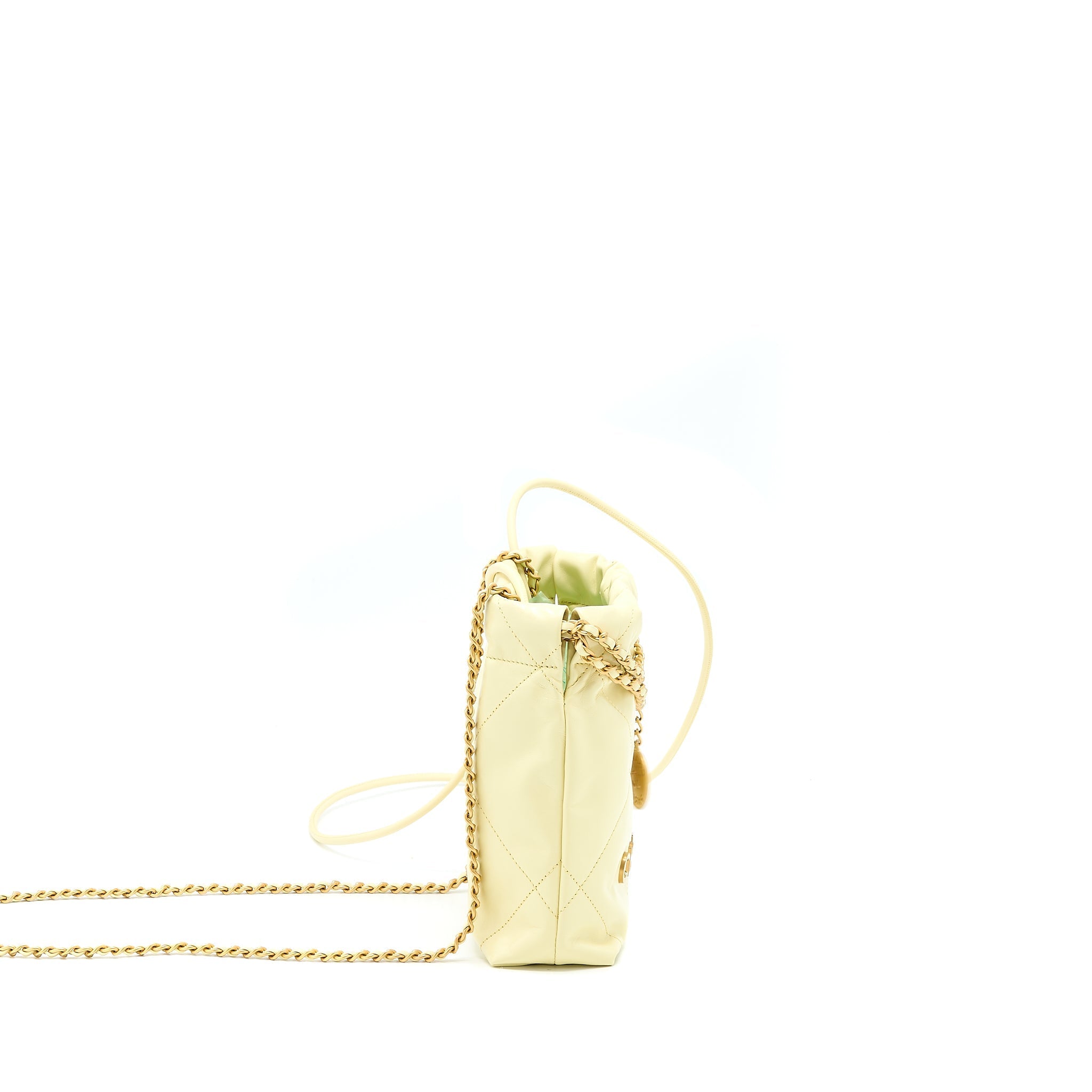 CHANEL 23S MINI 22 BAG SHINY CALFSKIN LIGHT YELLOW GHW (MICROCHIP)