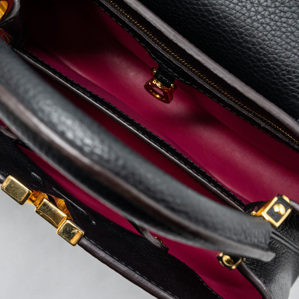 LOUIS VUITTON CAPUCINES BB TAURILLON BLACK / PINK GHW