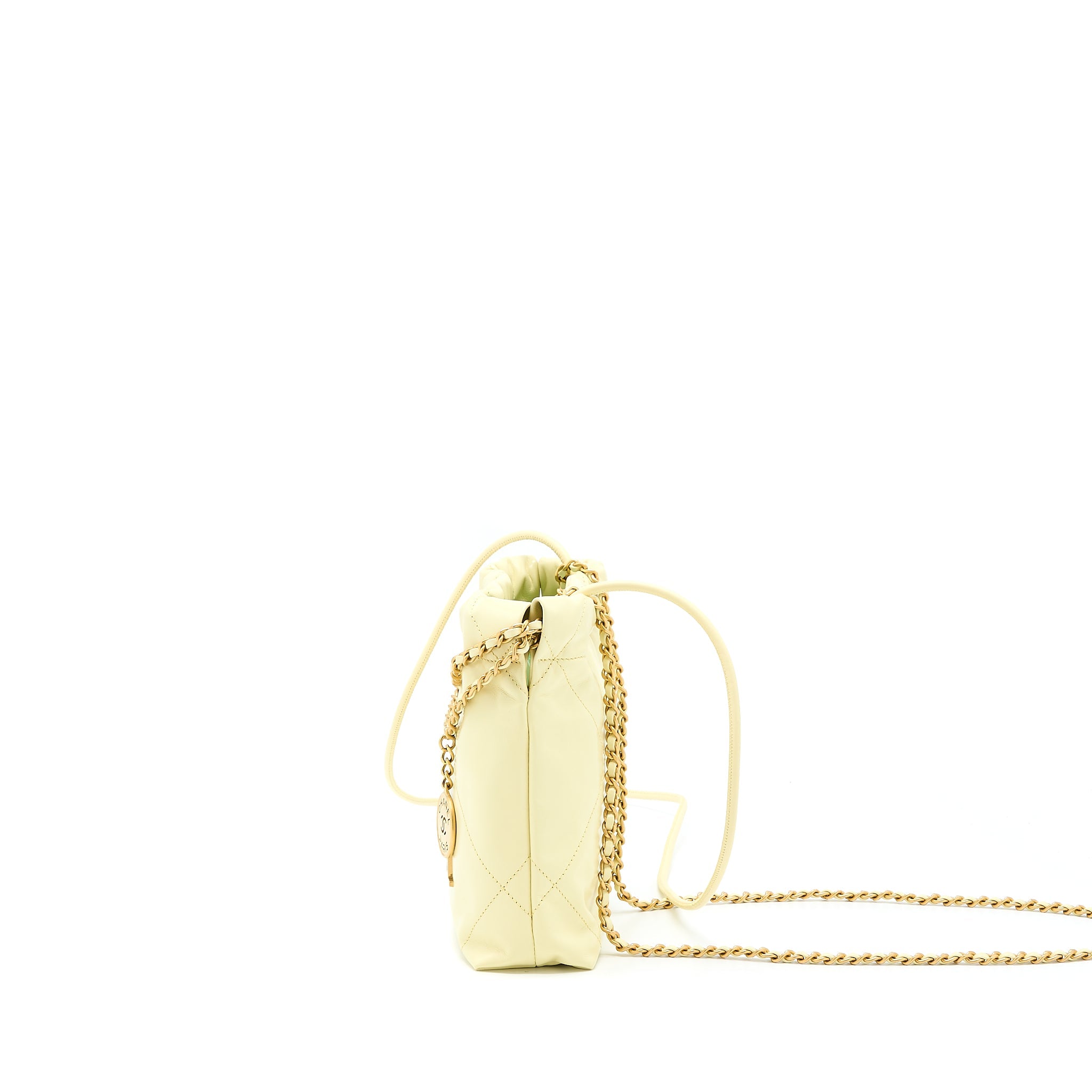 CHANEL 23S MINI 22 BAG SHINY CALFSKIN LIGHT YELLOW GHW (MICROCHIP)