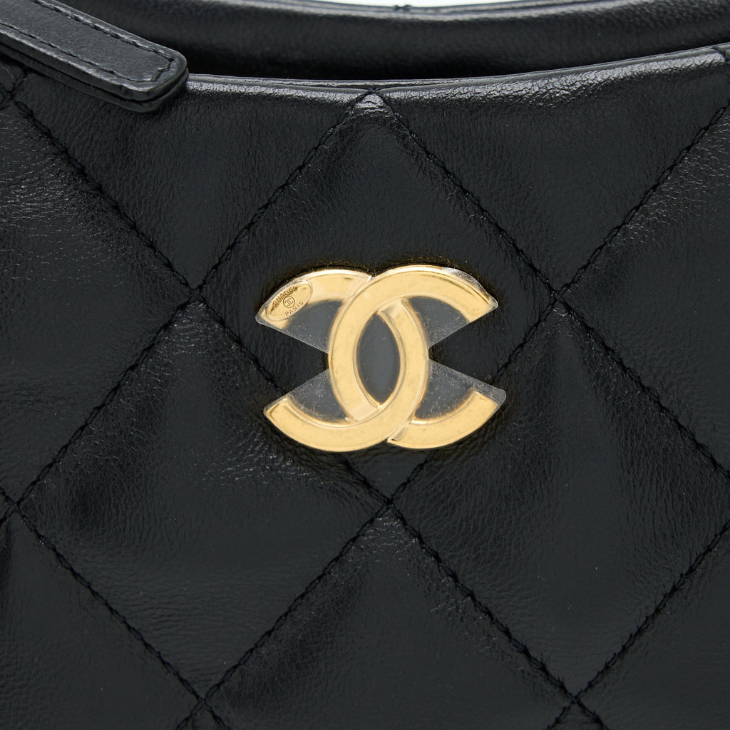 CHANEL 22K HOBO SHOULDER BAG LAMBSKIN BLACK GHW (MICROCHIP)