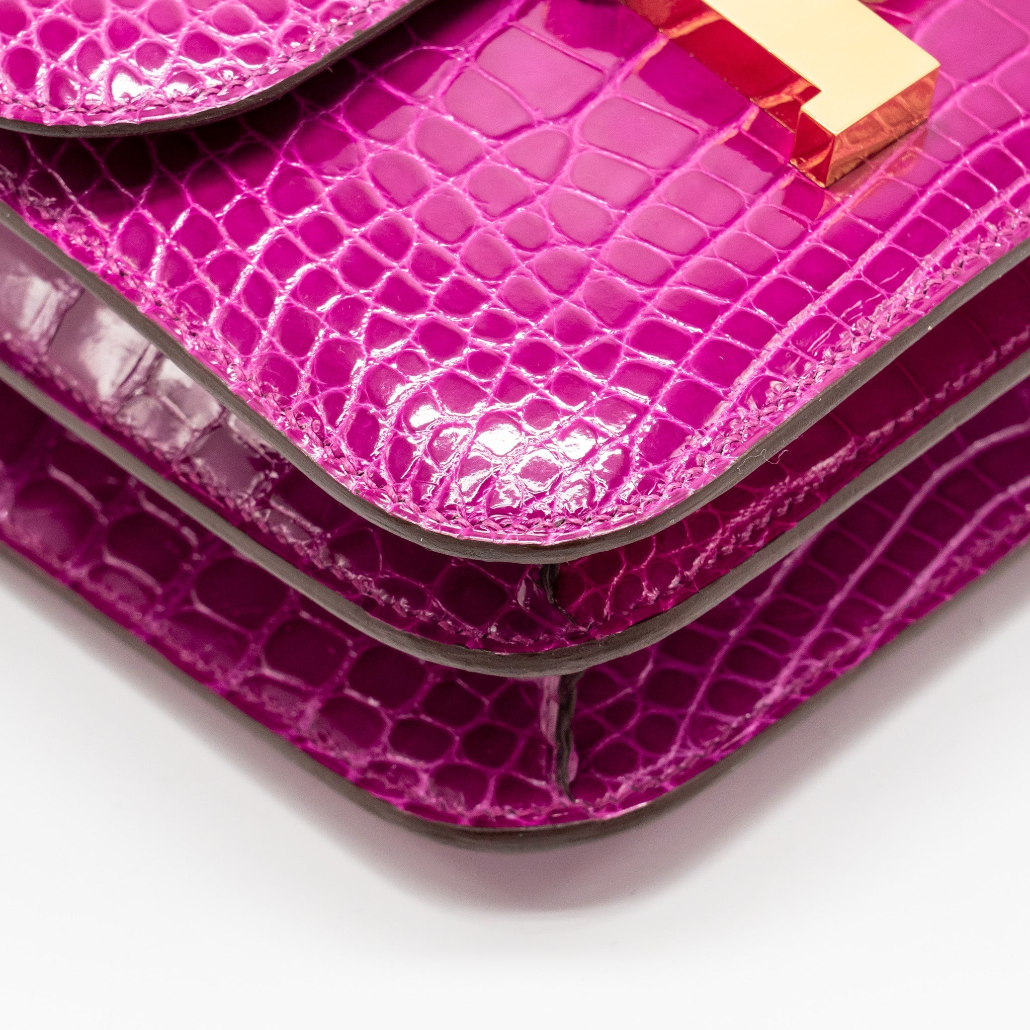 HERMES MINI CONSTANCE SHINY ALLIGATOR MISSIPPIENS J5 ROSE SHEHERARADEZ GHW