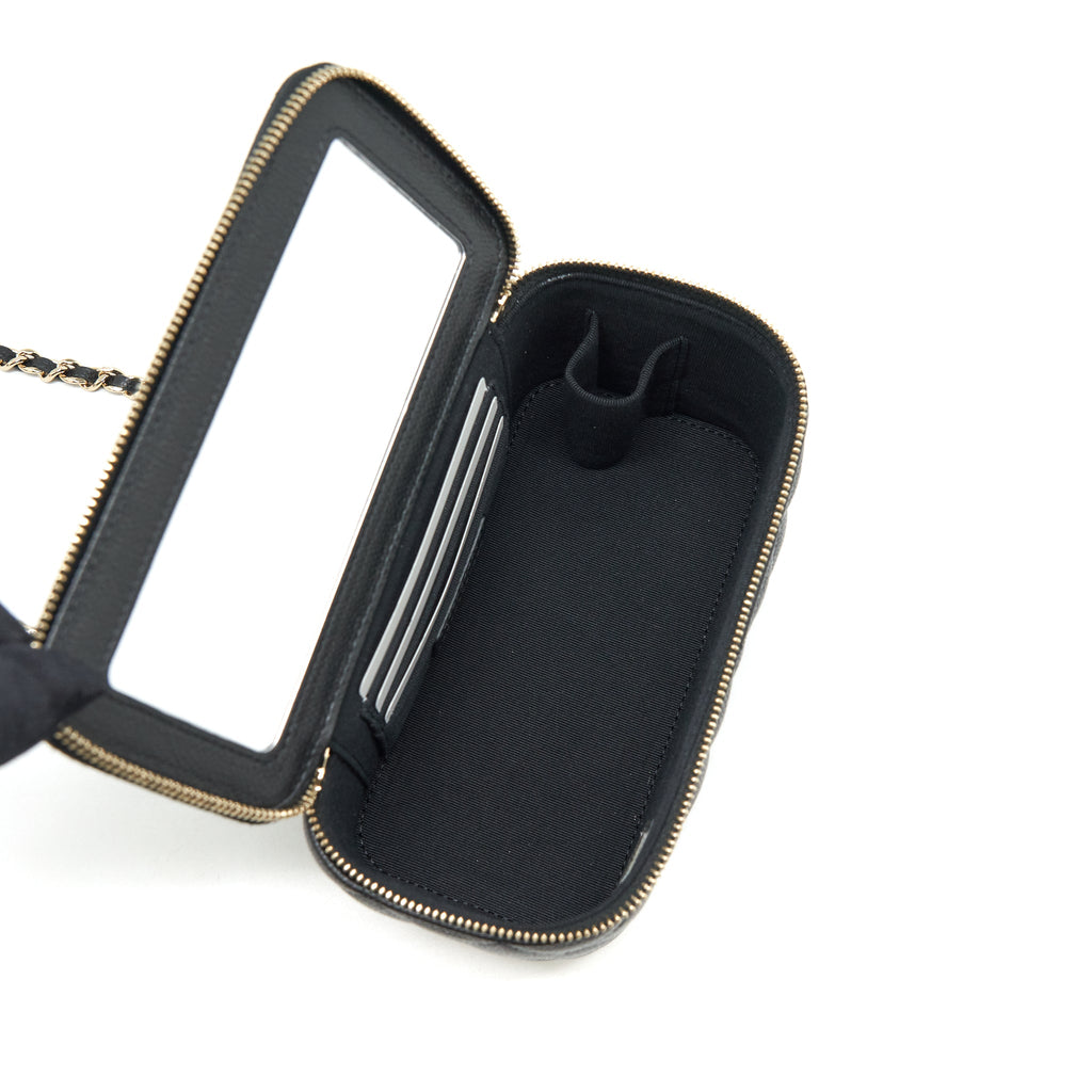 CHANEL 22P LONG VANITY WITH CC LOGO CHAIN CAVIAR BLACK LGHW