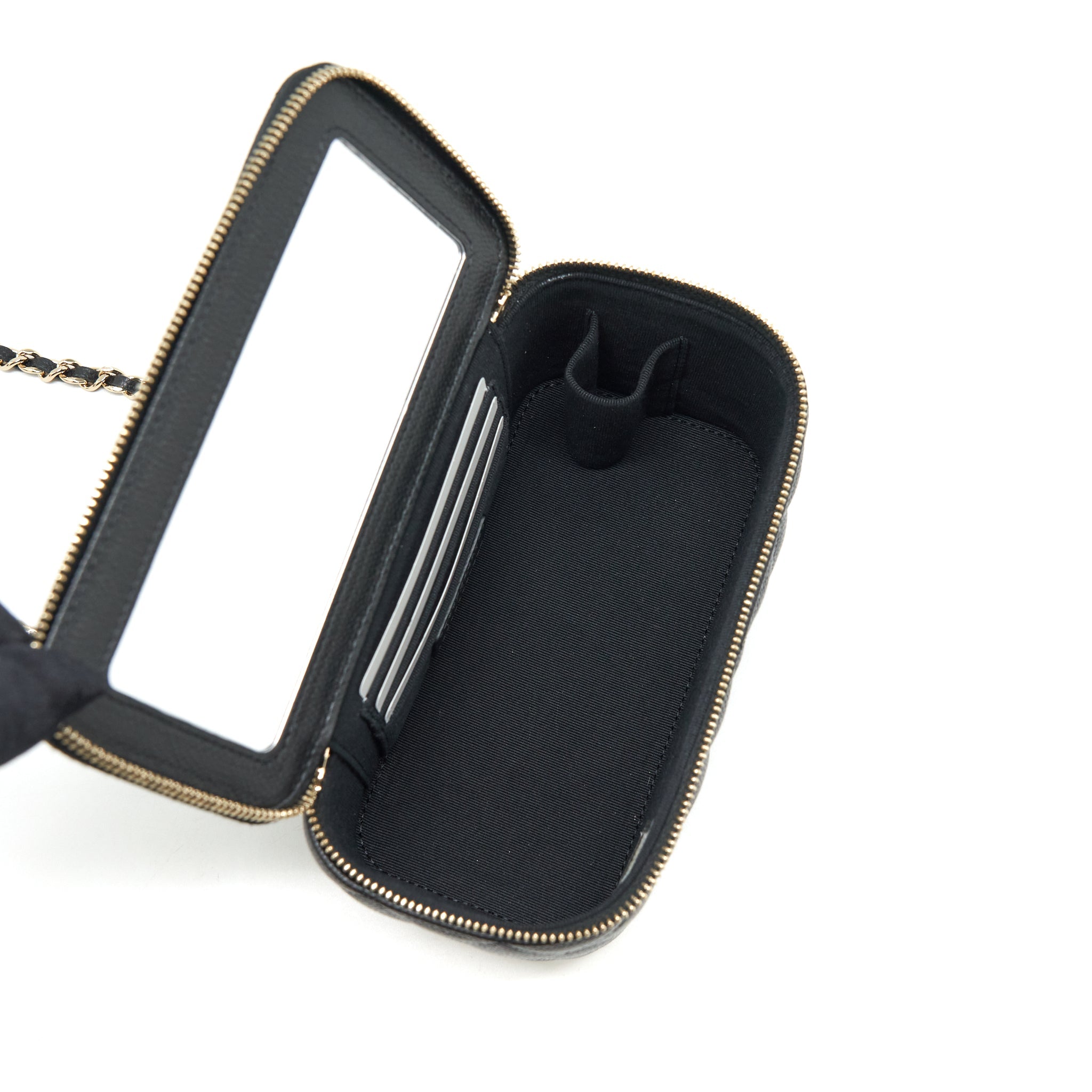 CHANEL 22P LONG VANITY WITH CC LOGO CHAIN CAVIAR BLACK LGHW