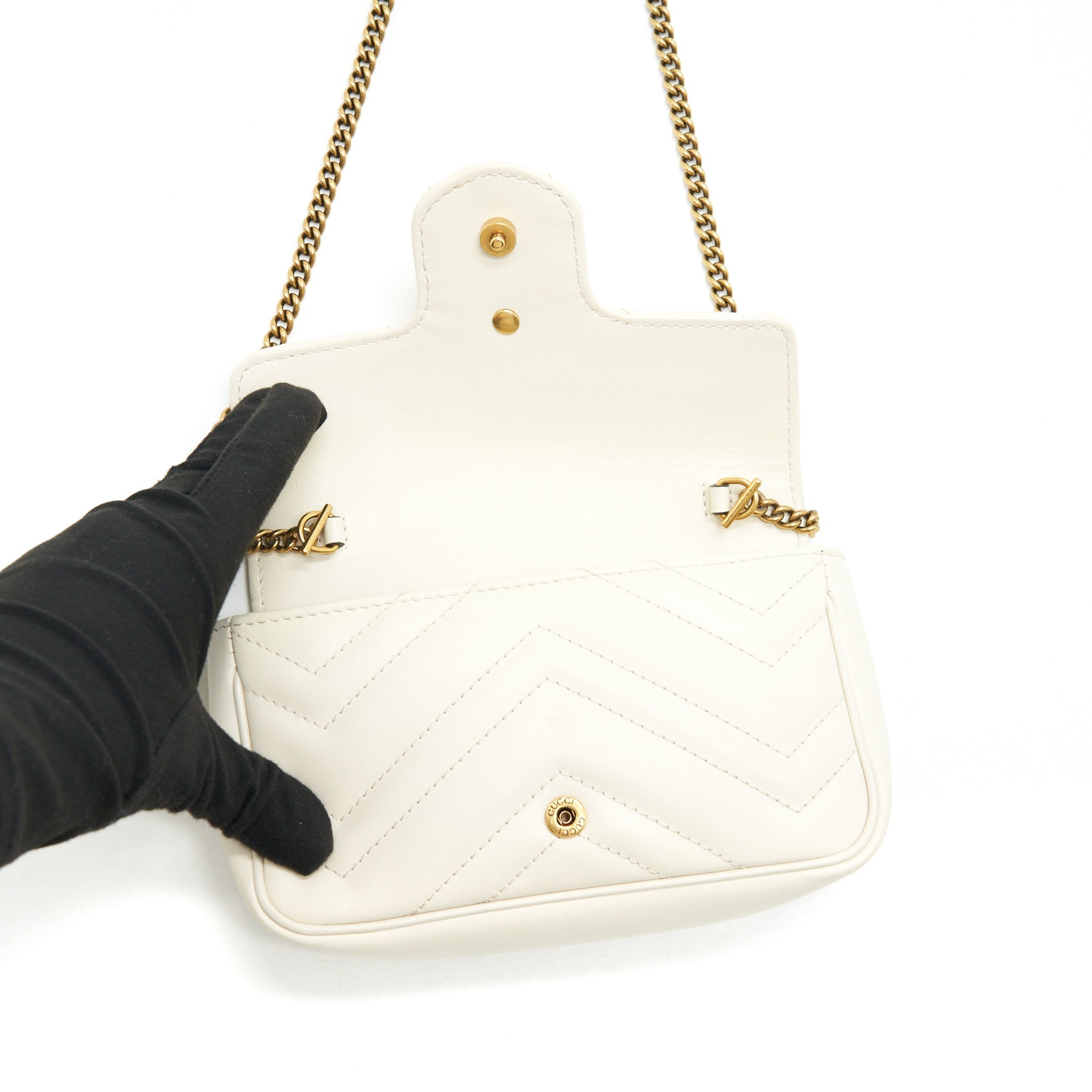 GUCCI GG MARMONT SUPER MINI WHITE WITH GHW