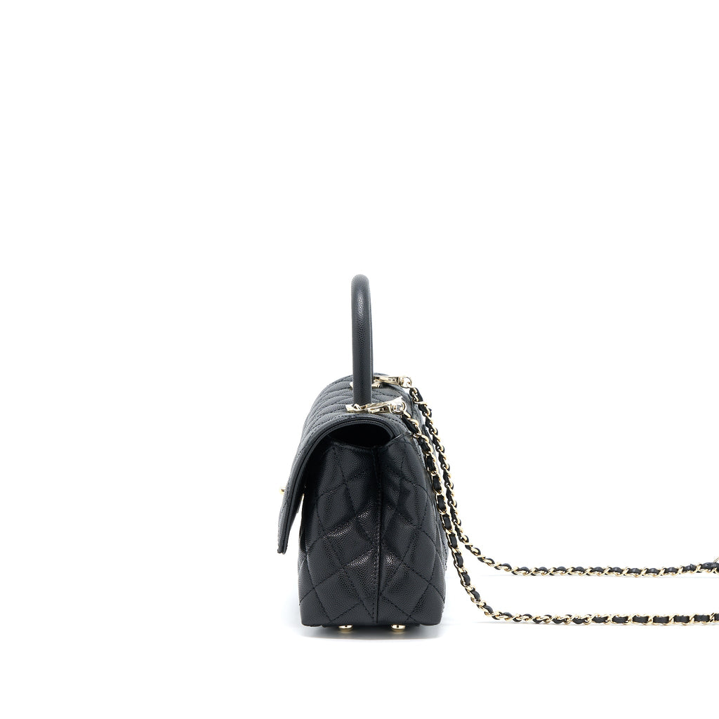 CHANEL COCO HANDLE CAVIAR BLACK LGHW(MICROCHIP)