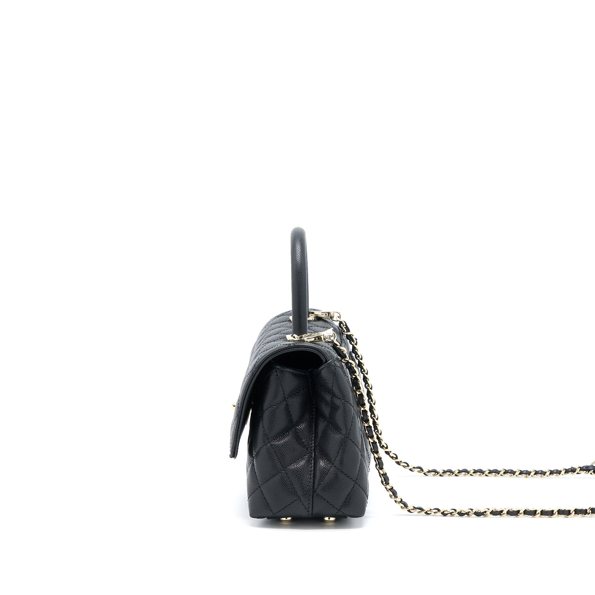 CHANEL COCO HANDLE CAVIAR BLACK LGHW(MICROCHIP)