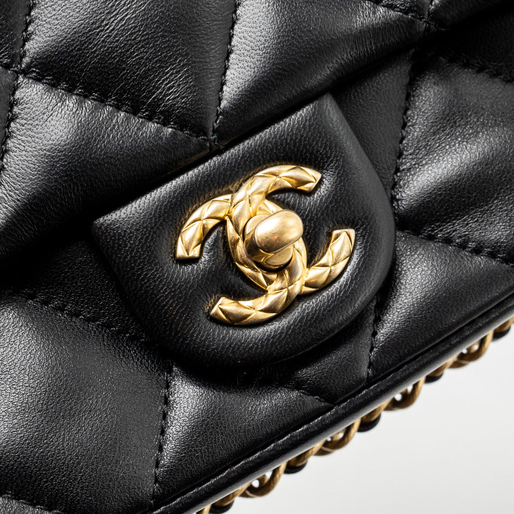 CHANEL 23B MINI FLAP BAG DETAIL CHAIN LAMBSKIN BLACK GHW(MICROCHIP)