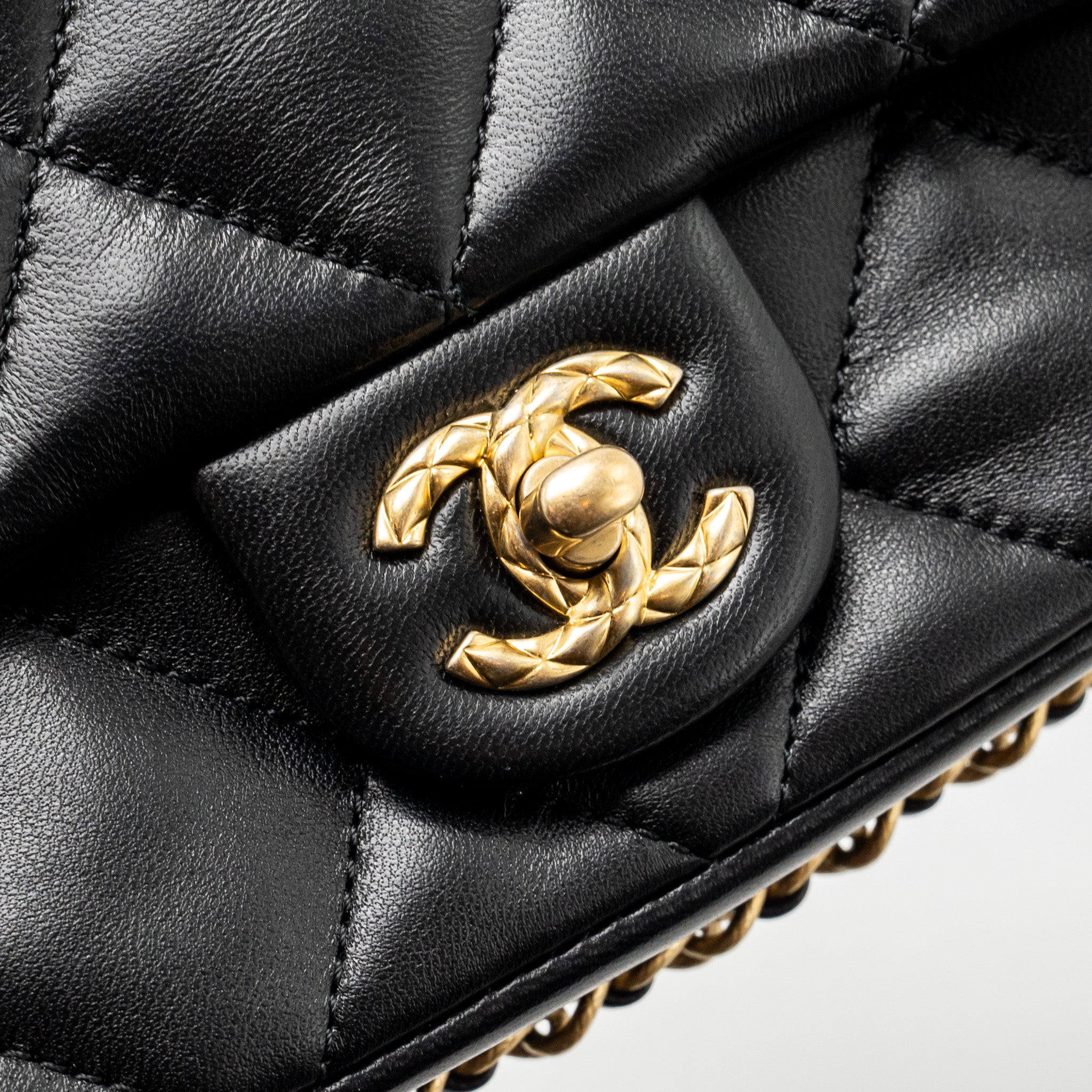 CHANEL 23B MINI FLAP BAG DETAIL CHAIN LAMBSKIN BLACK GHW(MICROCHIP)
