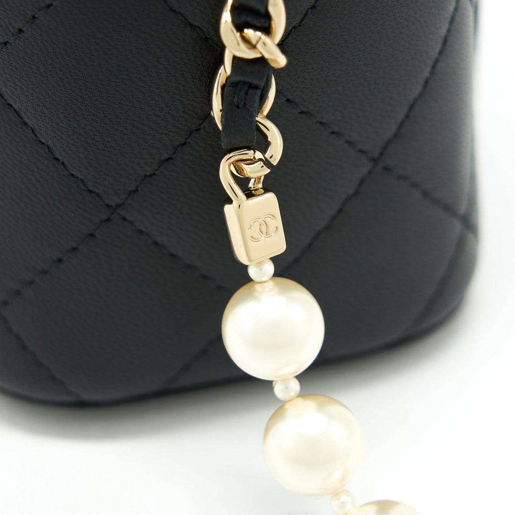 CHANEL MINI VANITY WITH PEARL CHAIN LAMBSKIN BLACK LGHW