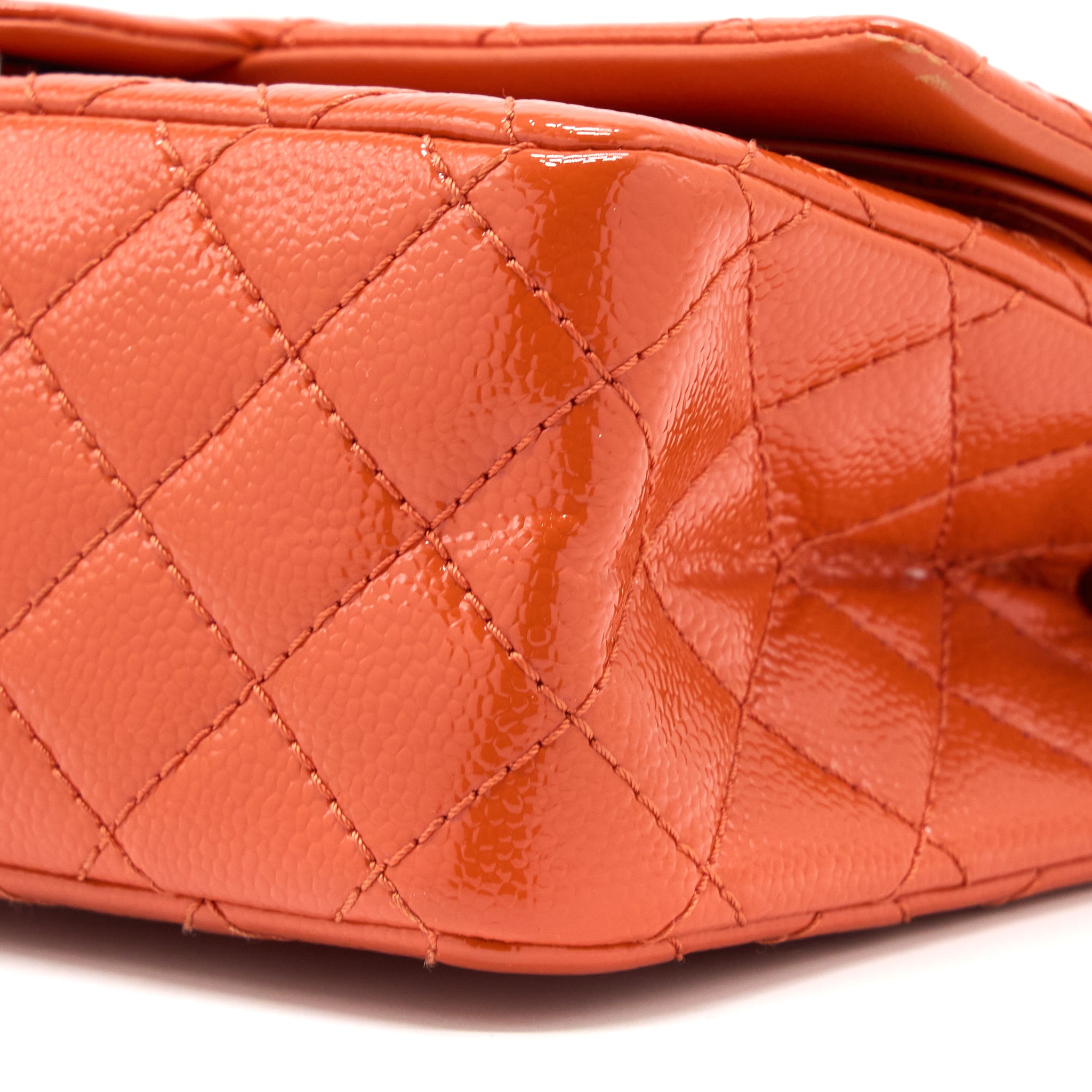 CHANEL SMALL 2.55 REISSUE FLAP BAG PATENT ORANGE SHW