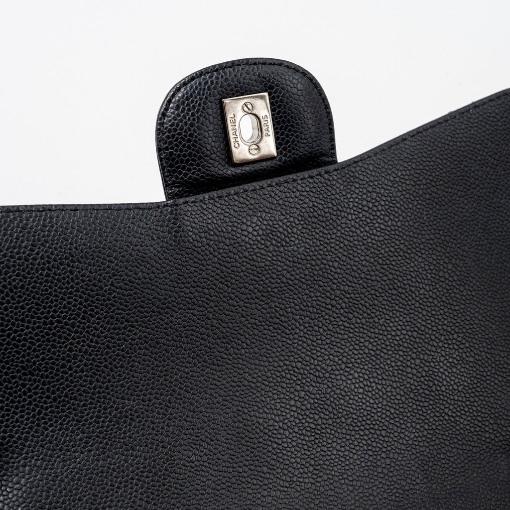 CHANEL JUMBO CLASSIC SINGLE FLAP BAG CAVIAR BLACK SHW