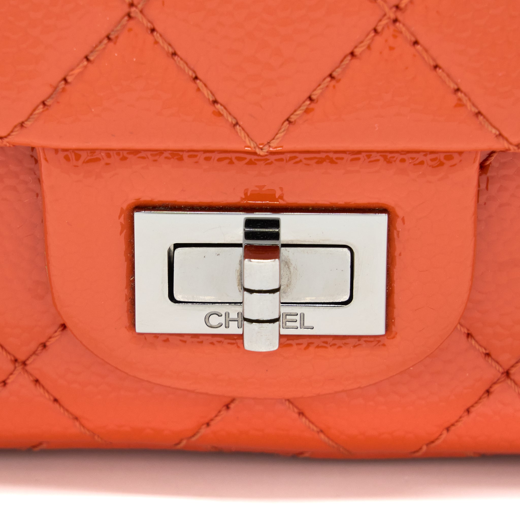 CHANEL SMALL 2.55 REISSUE FLAP BAG PATENT ORANGE SHW