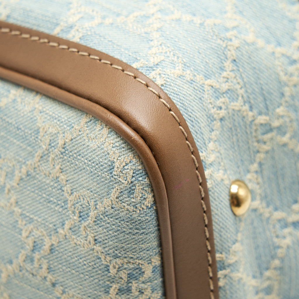 GUCCI GG DENIM BOSTON BAG WITH CROSS BODY STRAP