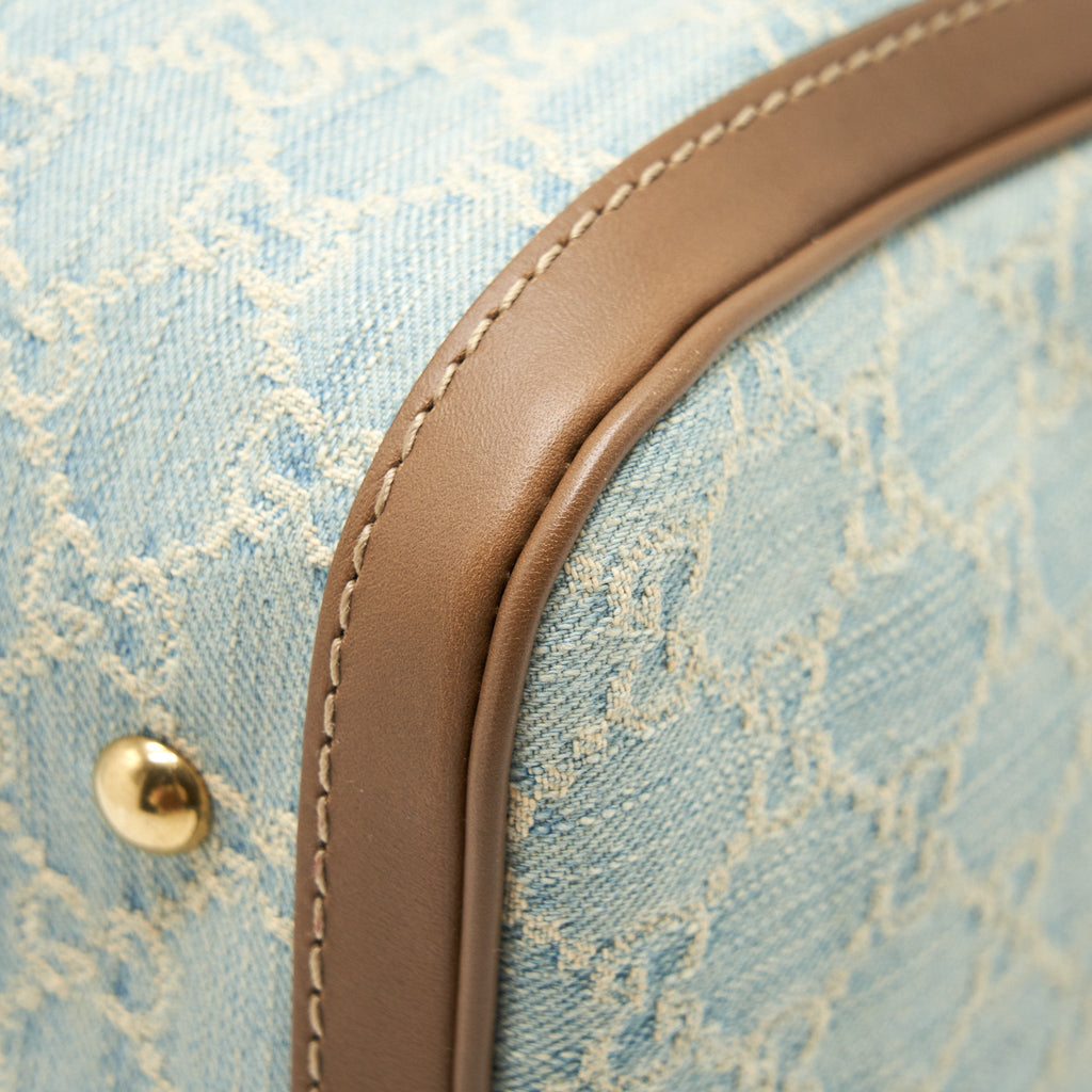 GUCCI GG DENIM BOSTON BAG WITH CROSS BODY STRAP