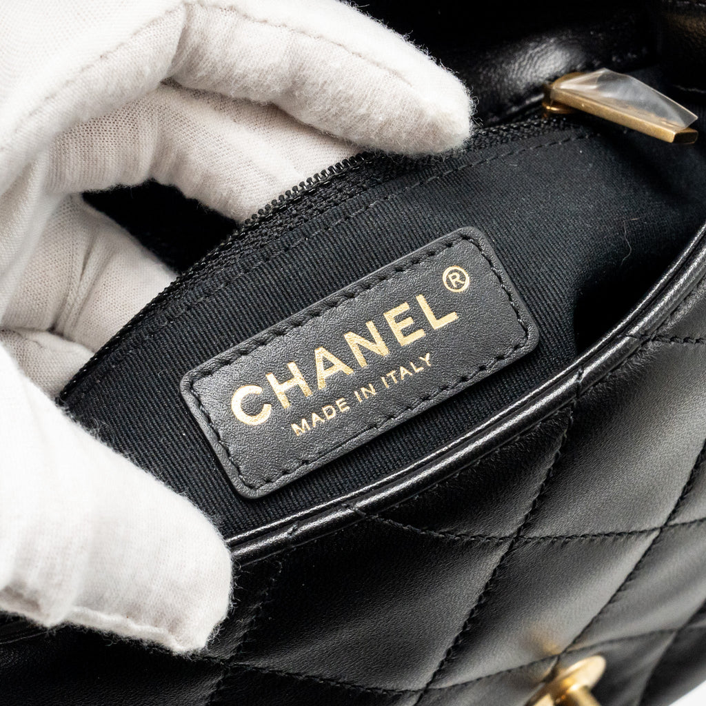 CHANEL 23B MINI FLAP BAG DETAIL CHAIN LAMBSKIN BLACK GHW(MICROCHIP)