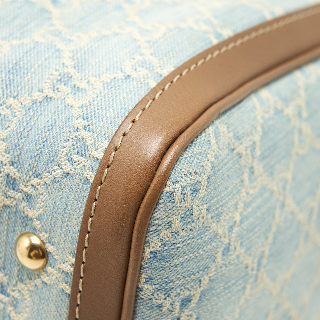 GUCCI GG DENIM BOSTON BAG WITH CROSS BODY STRAP