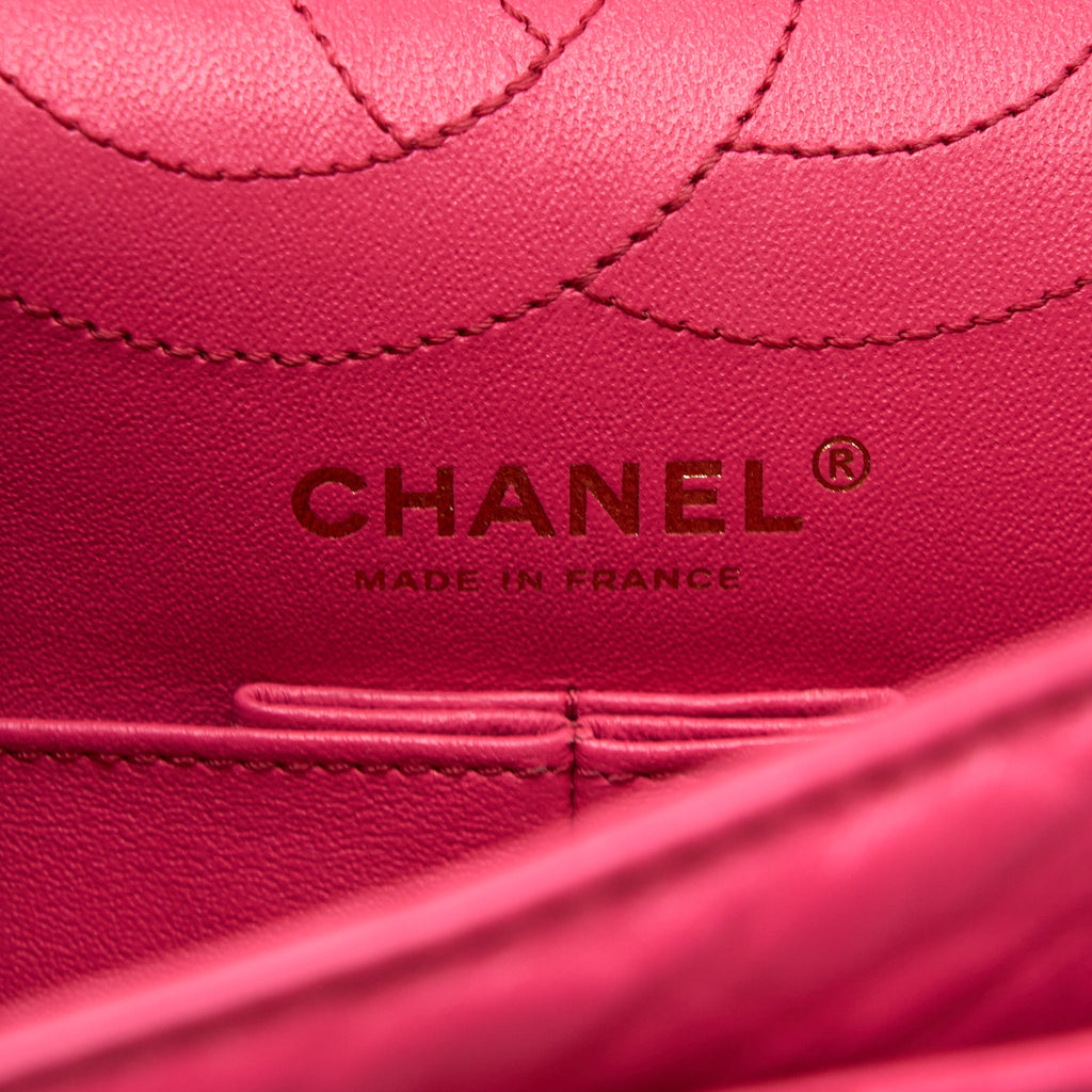 CHANEL SMALL 2.55 REISSUE AGED CALFSKIN HOT PINK BRUSHED GHW