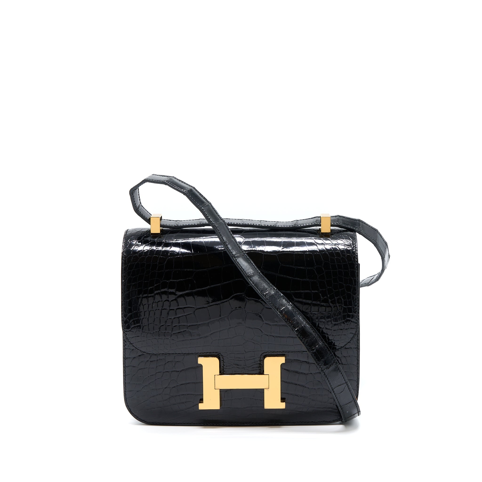 HERMES CONSTANCE 24 SHINY ALLIGATOR LEATHER BLACK GHW