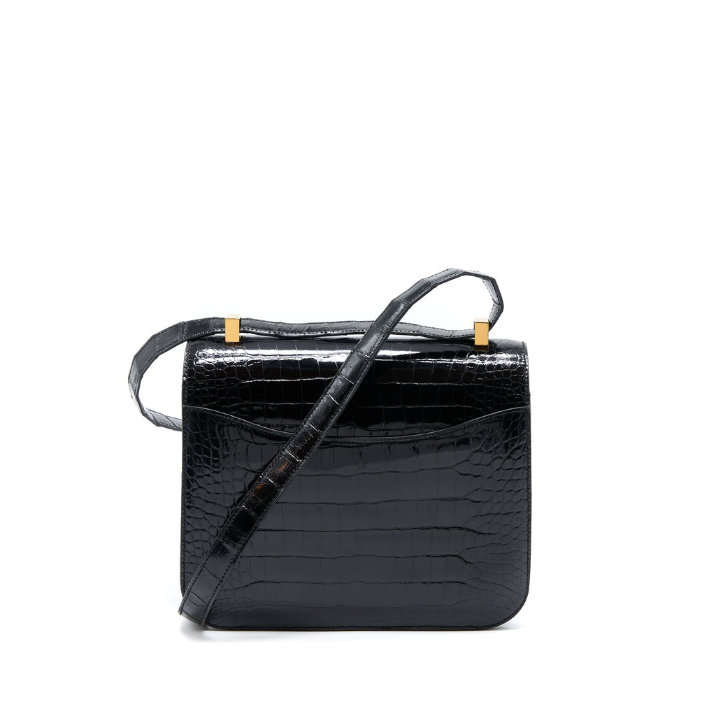 HERMES CONSTANCE 24 SHINY ALLIGATOR LEATHER BLACK GHW