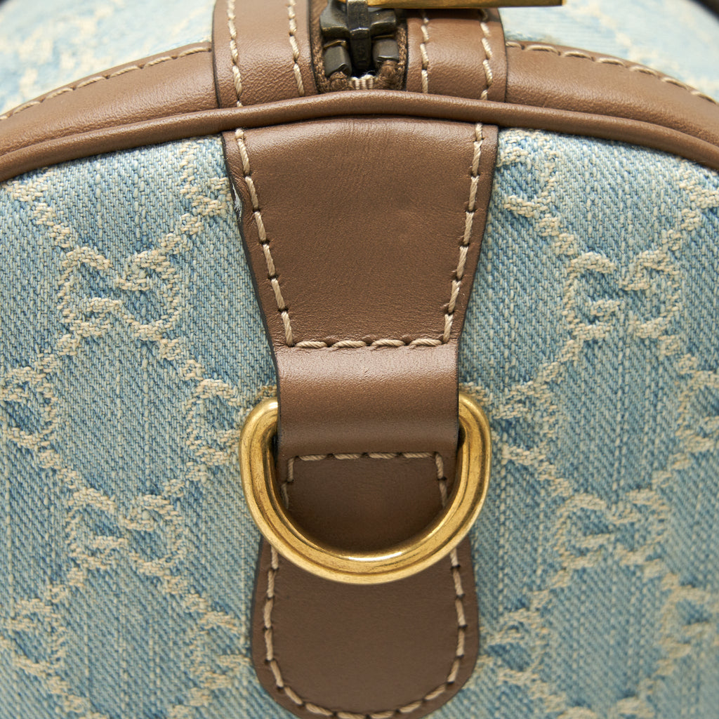 GUCCI GG DENIM BOSTON BAG WITH CROSS BODY STRAP