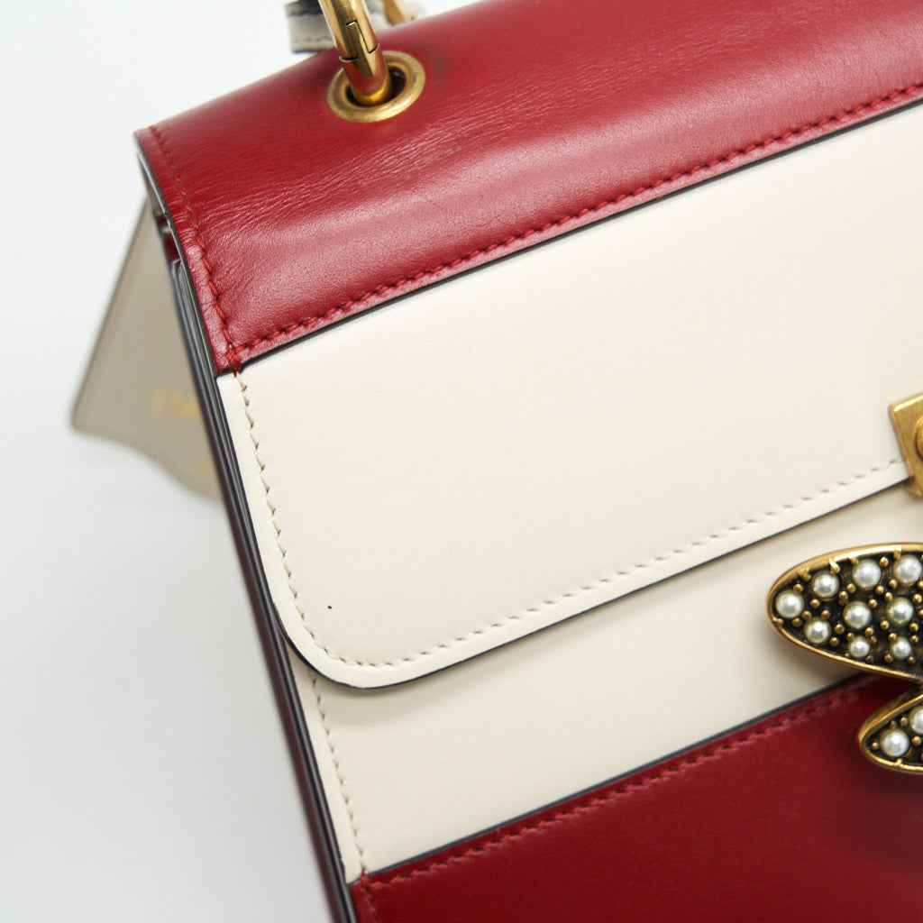 GUCCI QUEEN MARGARET TOP HANDLE BAG WHITE/ RED