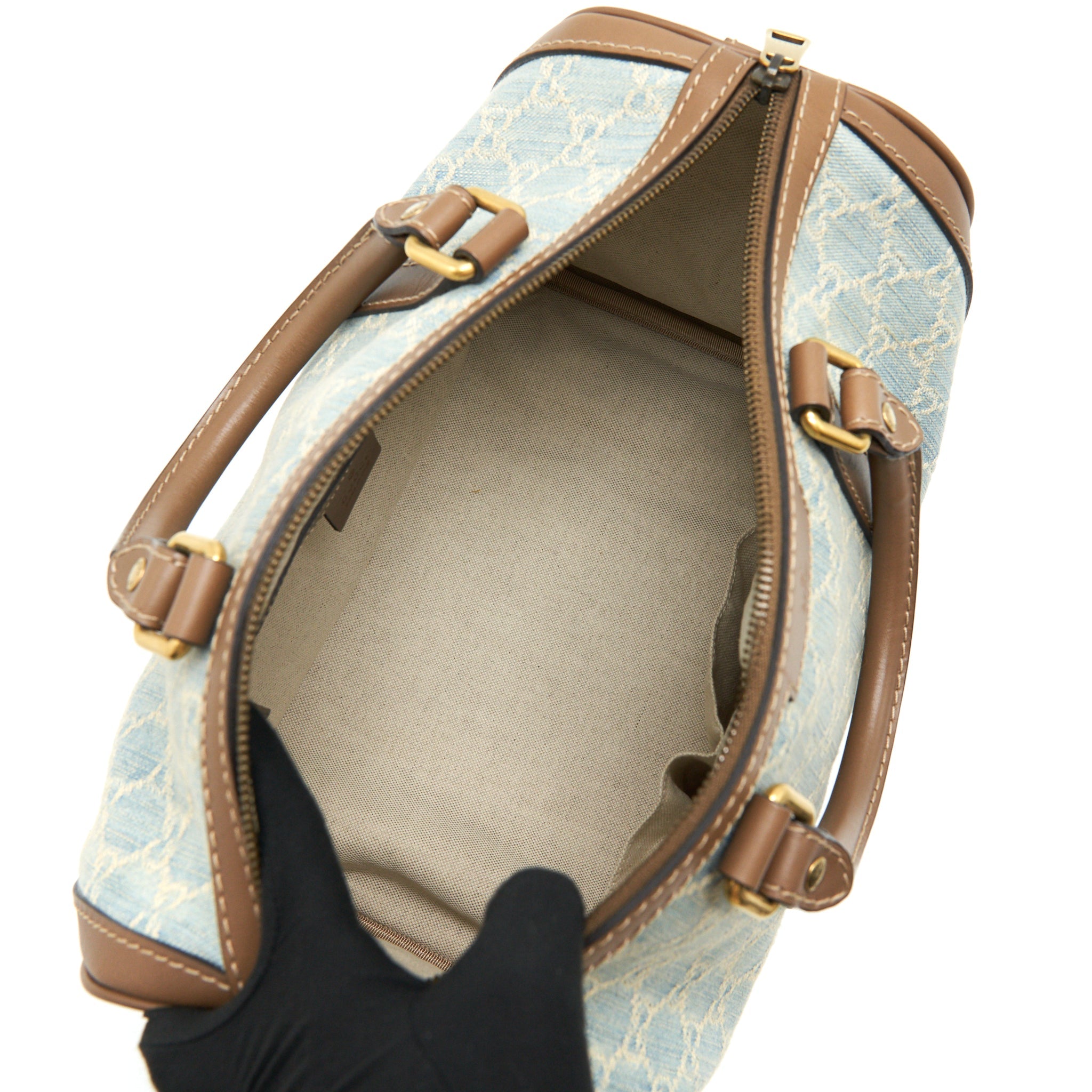 GUCCI GG DENIM BOSTON BAG WITH CROSS BODY STRAP