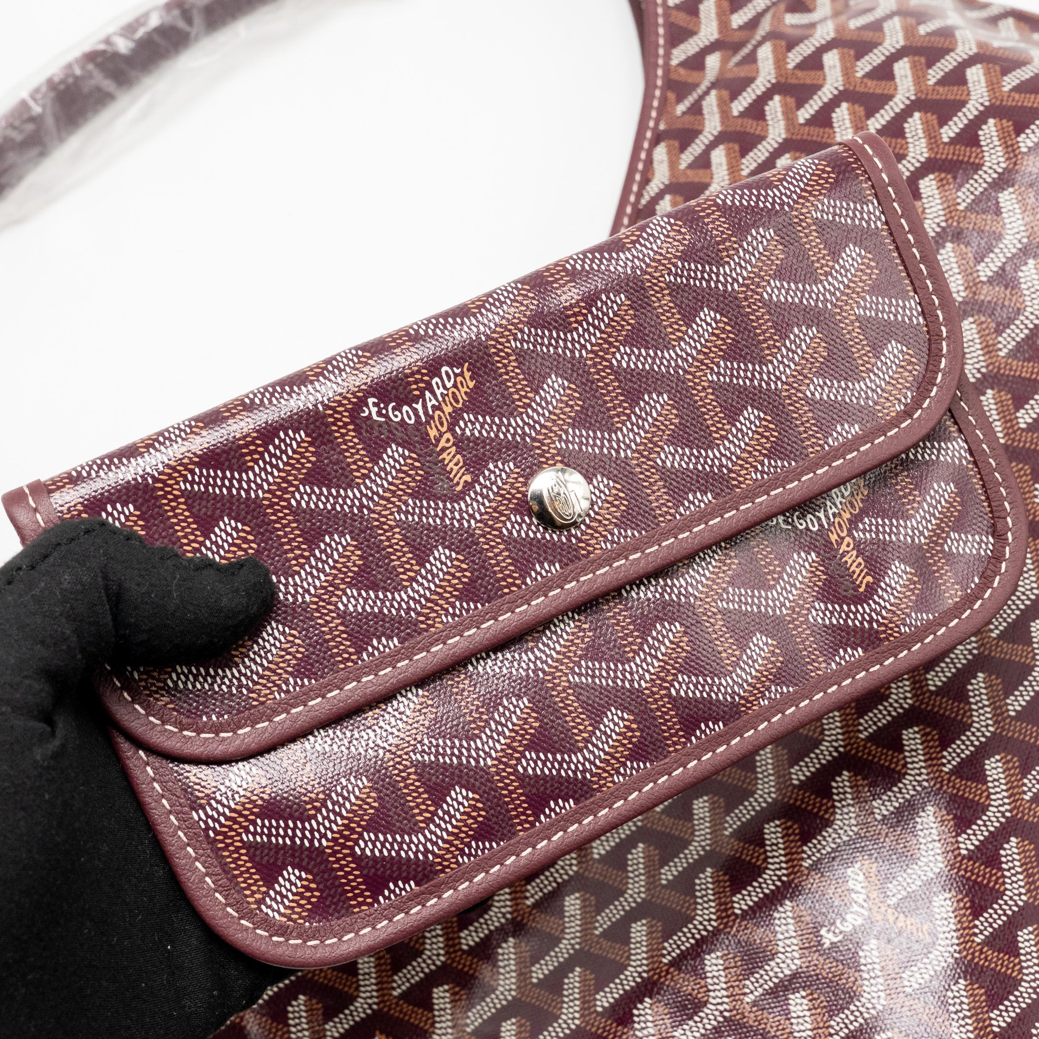 GOYARD BOHEME HOBO PM BAG GOYARDINE CANVAS/CALFSKIN BURGUNDY SHW