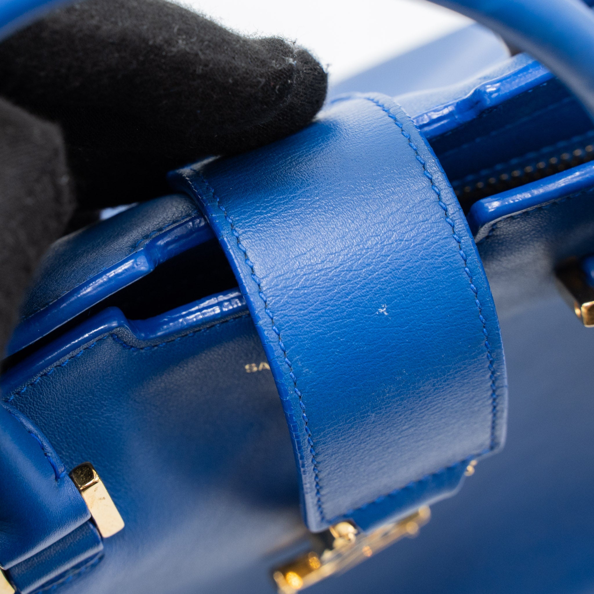 SAINT LAURENT CABAS TOTE BAG CALFSKIN BLUE GHW