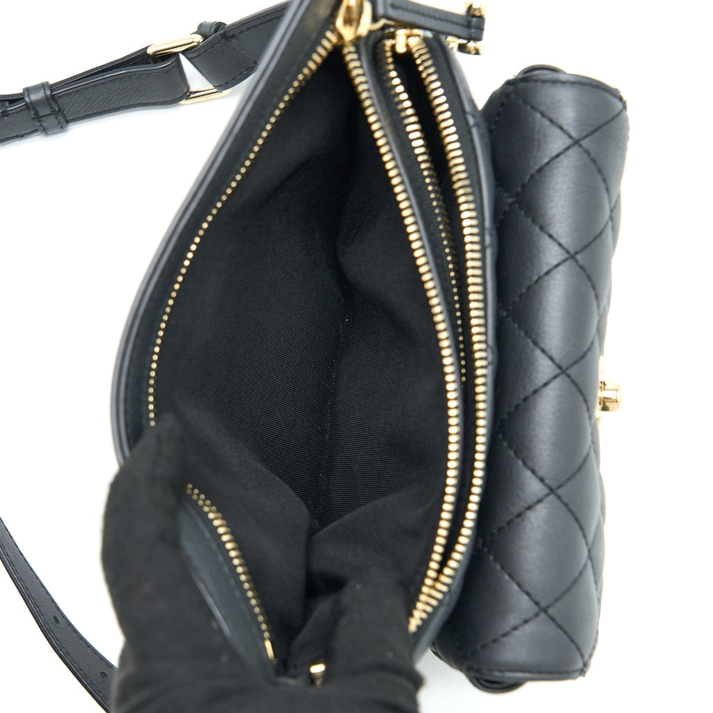 CHANEL QUILTED WAIST BAG CALFSKIN BLACK LGHW