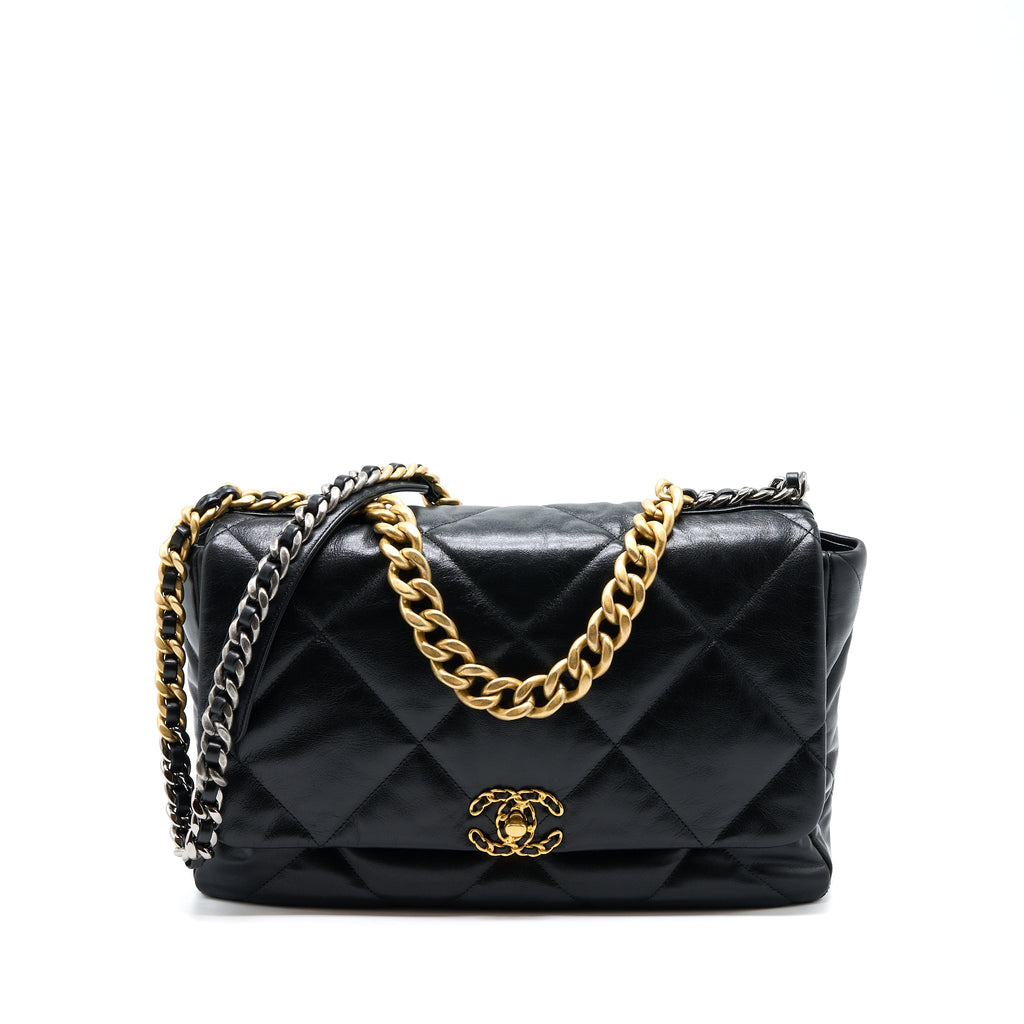 CHANEL MAXI 19 BAG GOATSKIN BLACK MULTICOLOUR HARDWARE