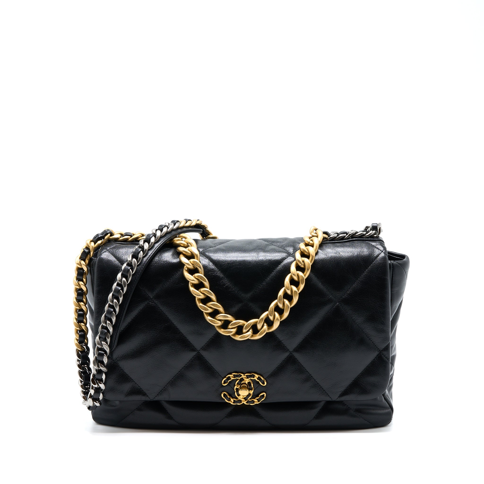 CHANEL MAXI 19 BAG GOATSKIN BLACK MULTICOLOUR HARDWARE